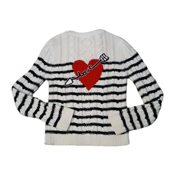 RED Valentino Striped Cable Knit Sweater XS Nautical Heart Love Graphic Gold - Picture 1 of 10